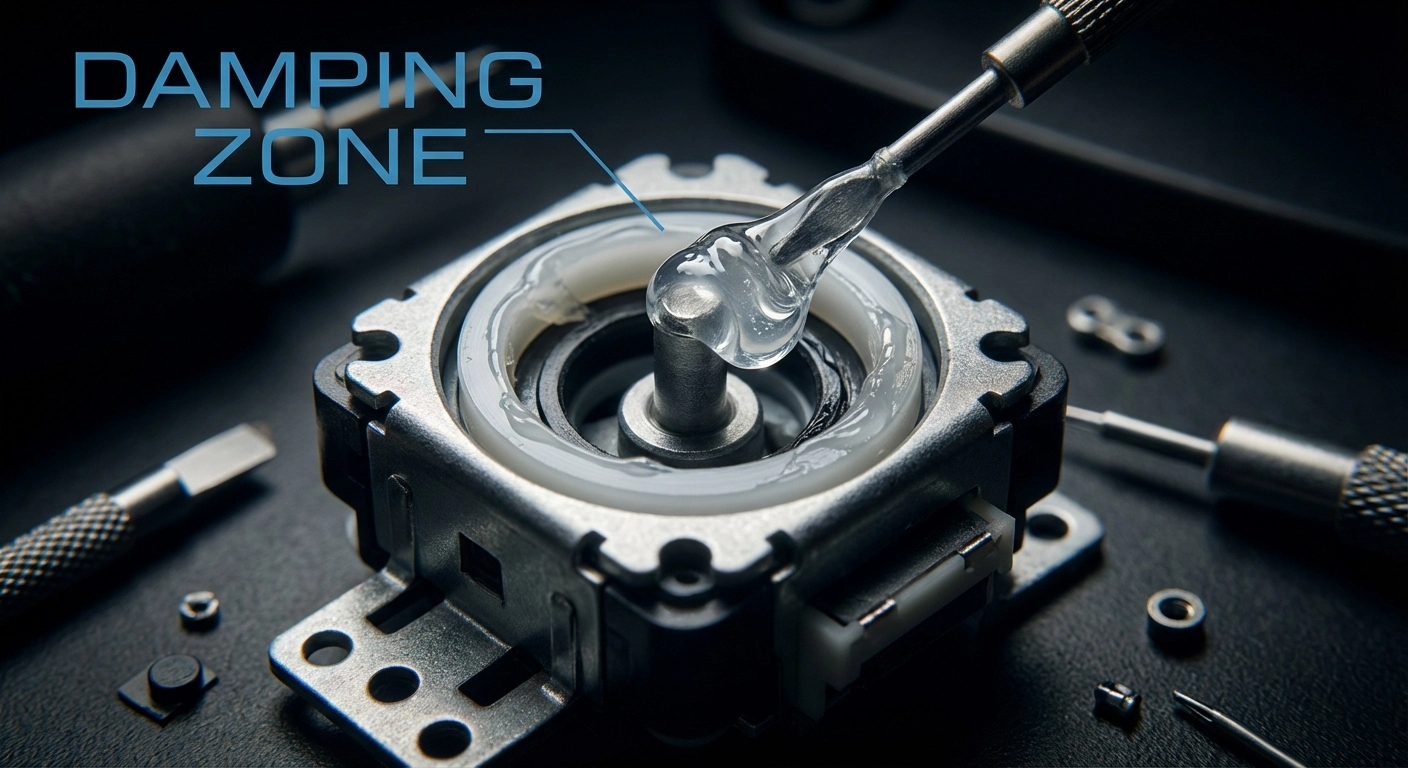 Applying Nyogel 767A damping grease to the joystick mechanism